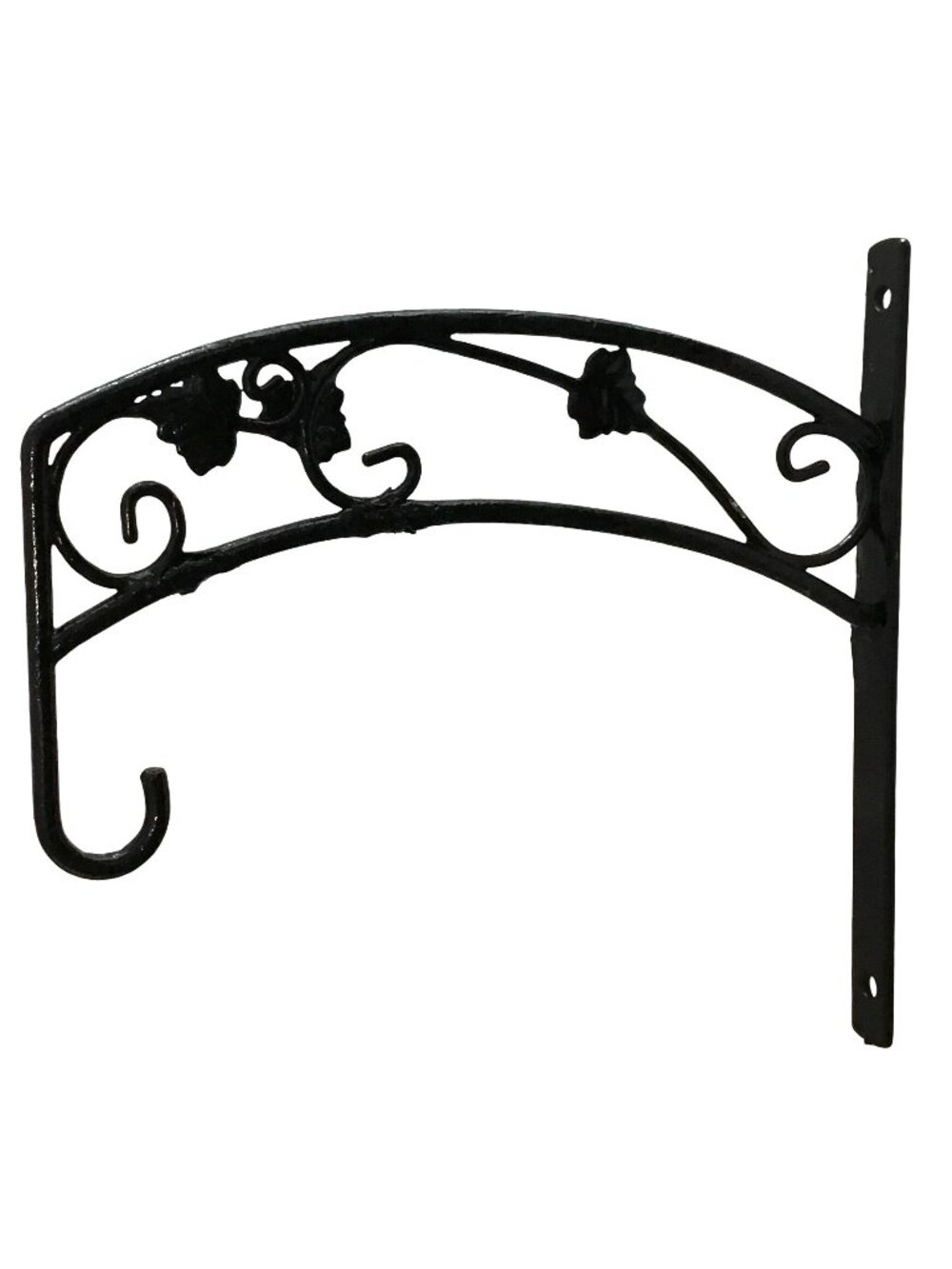 Decorative Black Metal Hanging Basket Bracket With Scroll & Floral Design